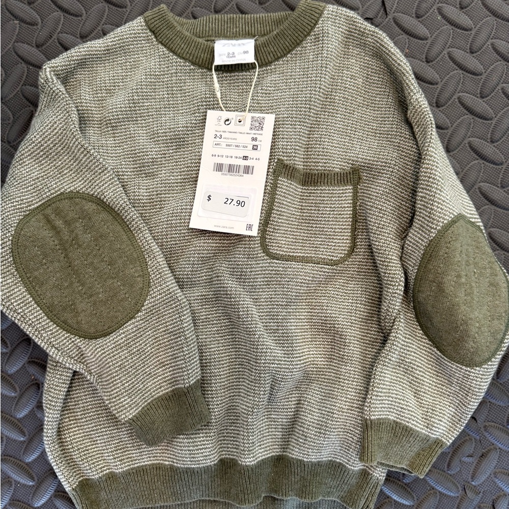 Zara Kids Olive Green Sweater with Elbow Patches